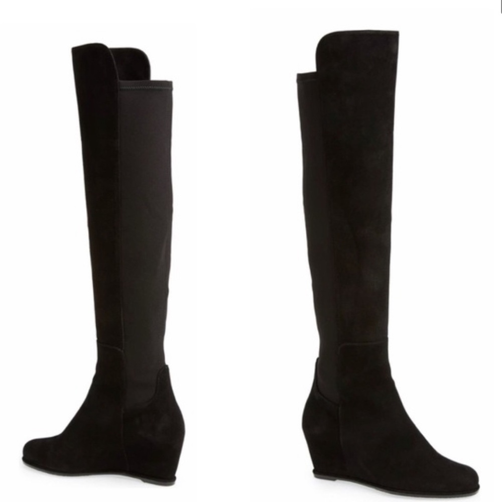 Stuart Weitzman Semi Over The Knee Black Suede Leather Boots Size 7